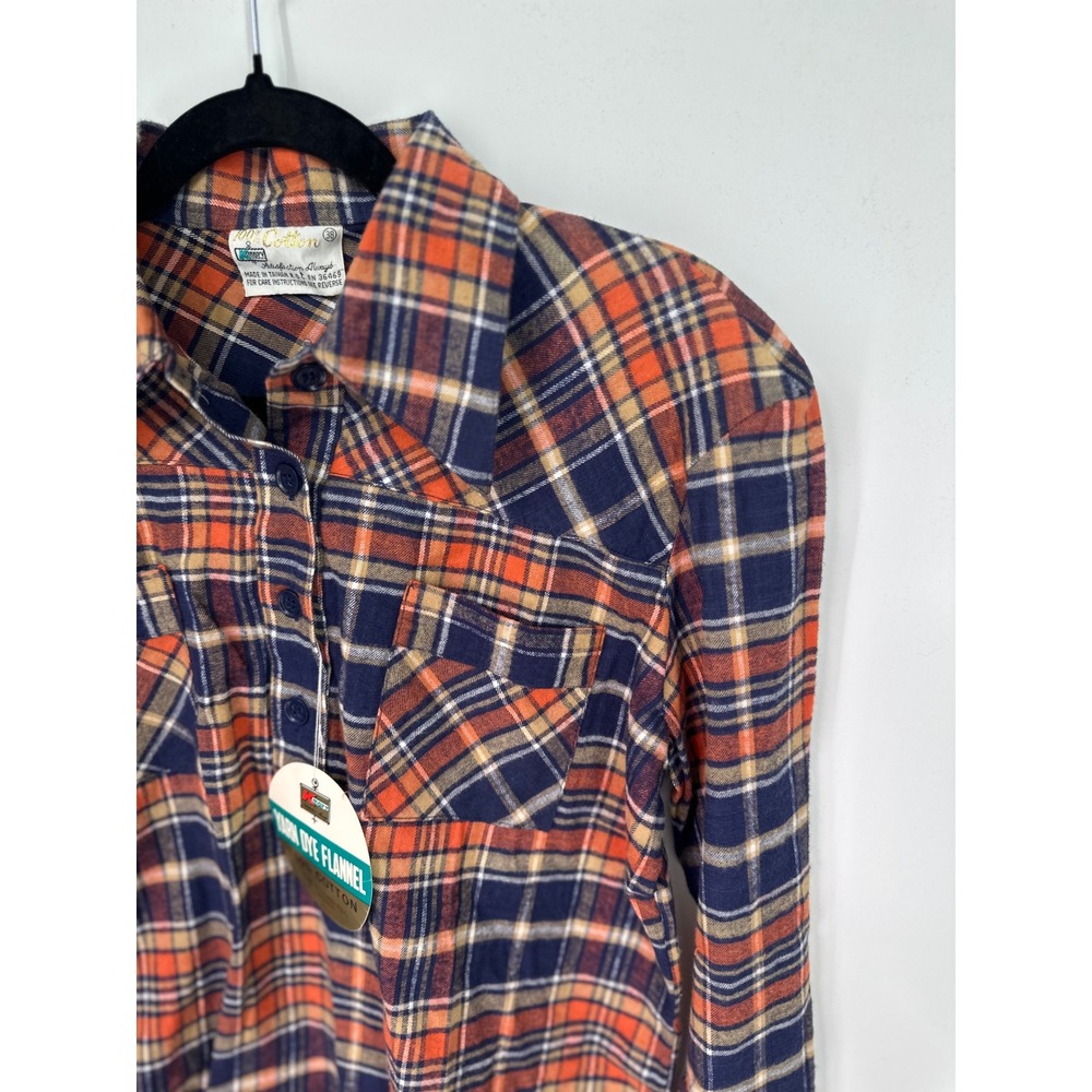 Vintage Kmart Plaid Flannel Shirt Womens 38 NWT 70s Taiwan Tie Waist Western0397 - Picture 2 of 9